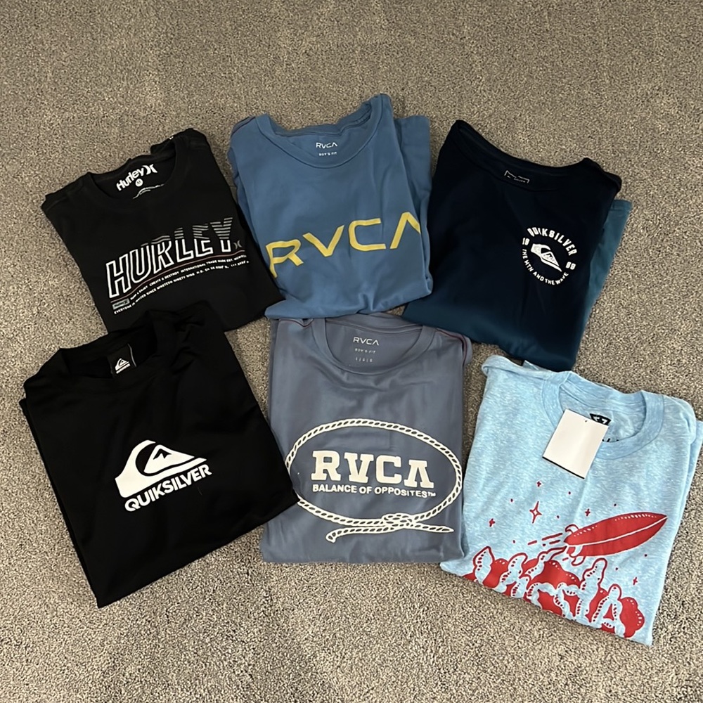 6 boys tshirts mixed brands , RVCA, Hurley, quiksilver, Vissla size M, L